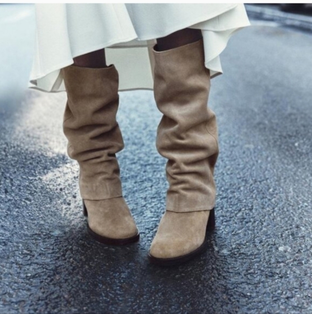 NWOT Zara Block Heel Leather GAITER Boots
